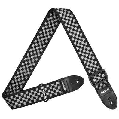 AMUMU Checkergrid Woven Guitar Strap β High-Performance Microfiber Leather Ends & Heavy-Duty Metal Hardware β 2" Wide Adjustable Strap for Acoustic, Electric, and Bass Guitars PP01J-BW-V